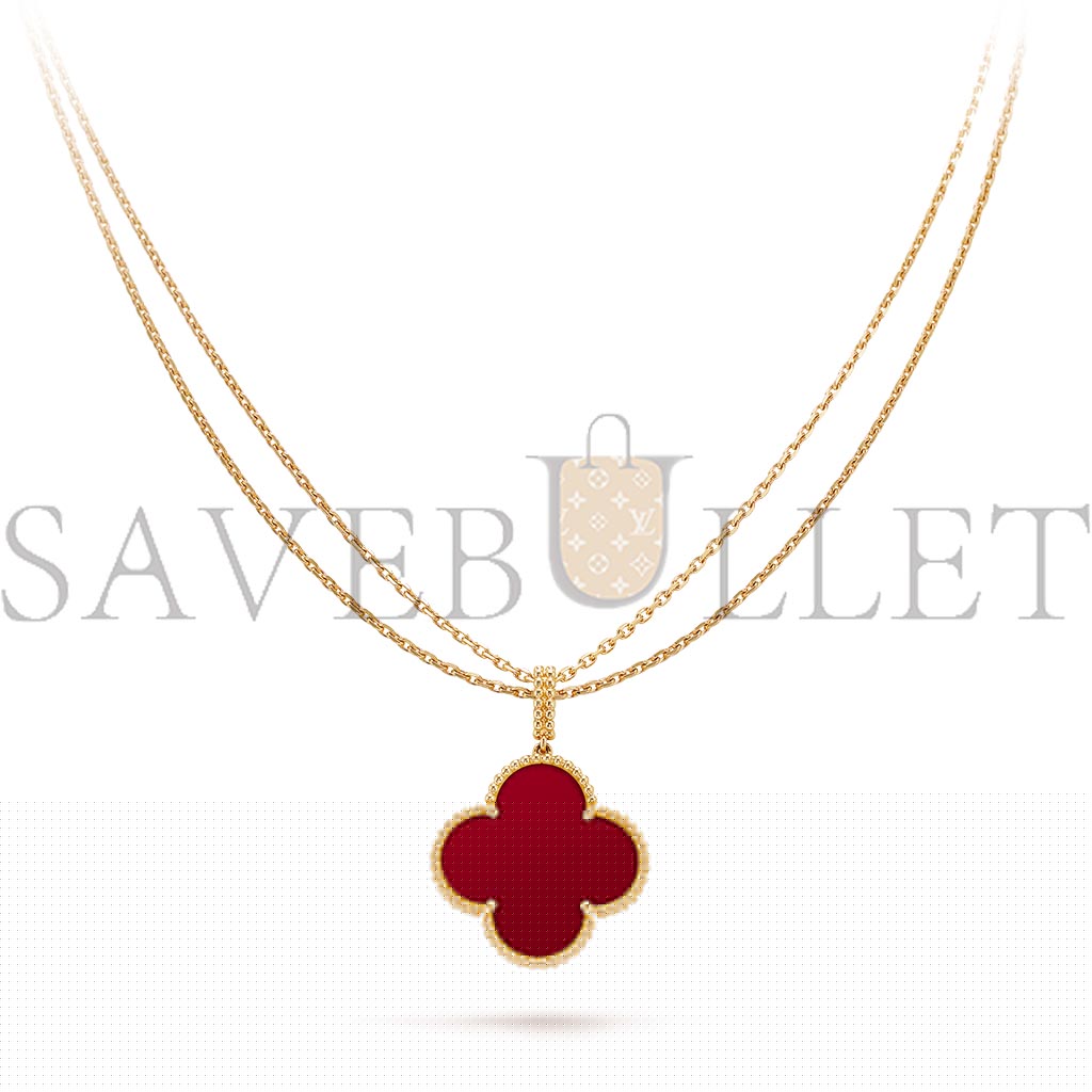 V*n Cl**f & Ar**ls magic alhambra long necklace, 1 motif - yellow gold, carnelian  vcaro49n00
